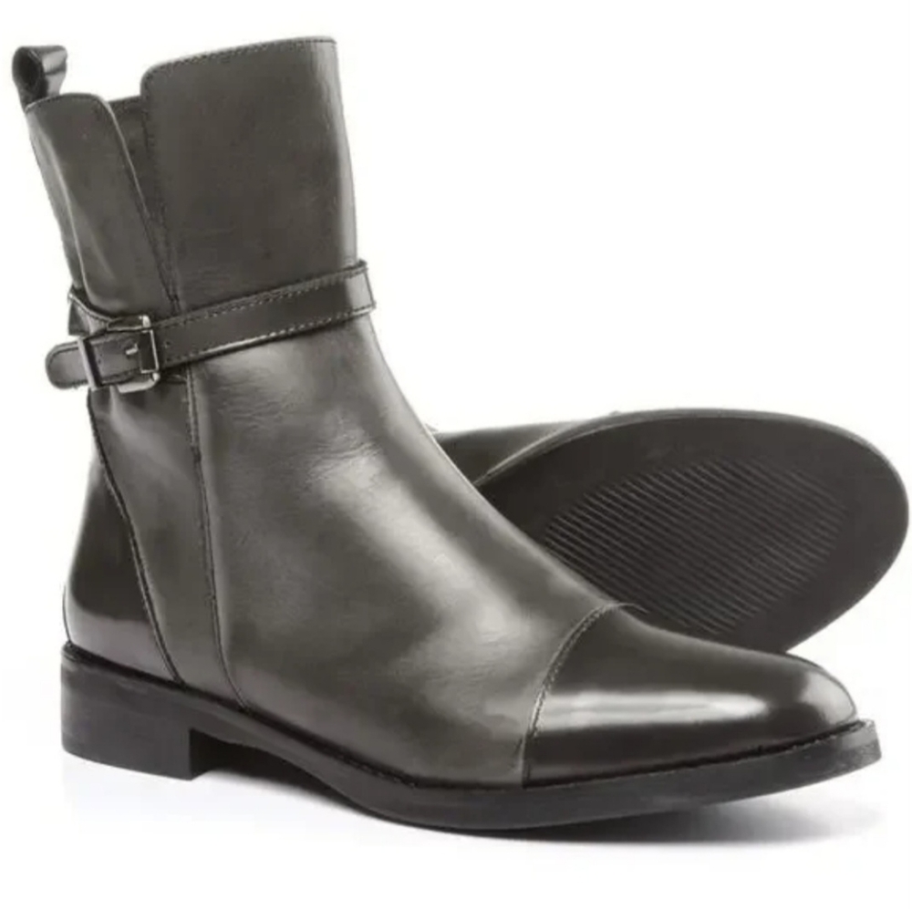 Stelle Monelle Cap-Toe Patent and Distressed Grey Leather Boots Size 40 (US 9)